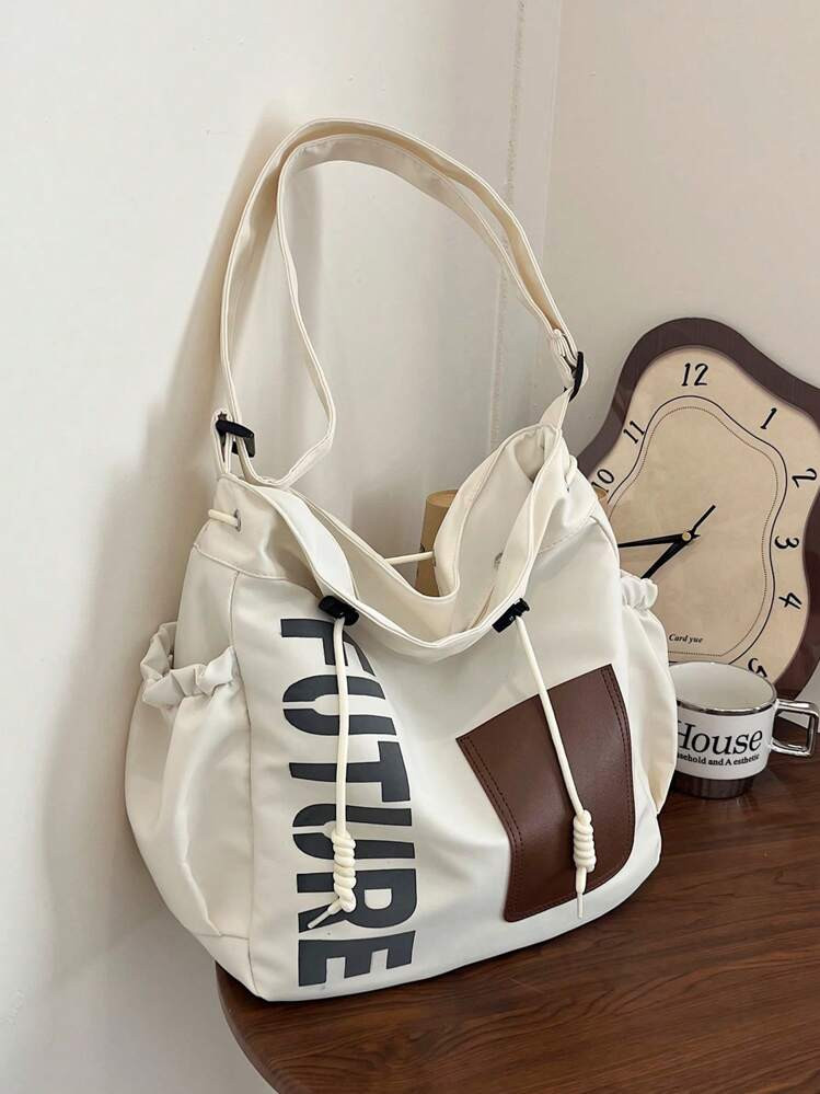 New Solid Color Nylon Fabric Five-Pointed Star Decor Large Capacity Tote Bag, Women's Shoulder & Crossbody Bag, Suitable For Students, Spring/Summer, Artistic Style School Bag For Teens, Book Bag For Women Or Students, Perfect For Books, Shopping, Back To School And More, Tote Bags For School,College Essentials , Office Bag | SHEIN