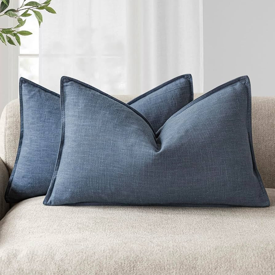 Foindtower Pack of 2, Decorative Linen Soild Throw Pillow Covers Accent Lumbar Cushion Case Boho ... | Amazon (US)