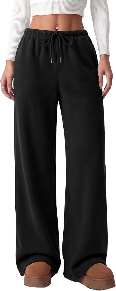 PRETTYGARDEN Womens Wide Leg Sweatpants Fleece Lounge Pants     Elastic Drawstring Waist,Baggy Jo... | Amazon (US)