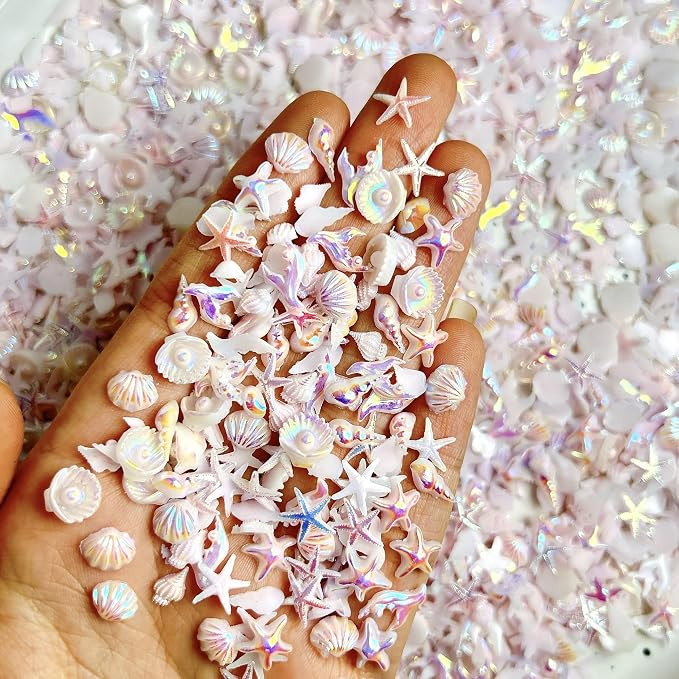 100Pcs Summer Nail Art Charms Beach Sea Starfish Shell Nail Charms Gems Aurora White Pearl Nail A... | Amazon (US)