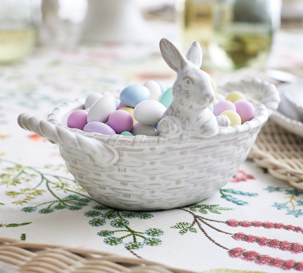 Rustic Bunny Basketweave Handcrafted Stoneware Candy Bowl | Pottery Barn (US)