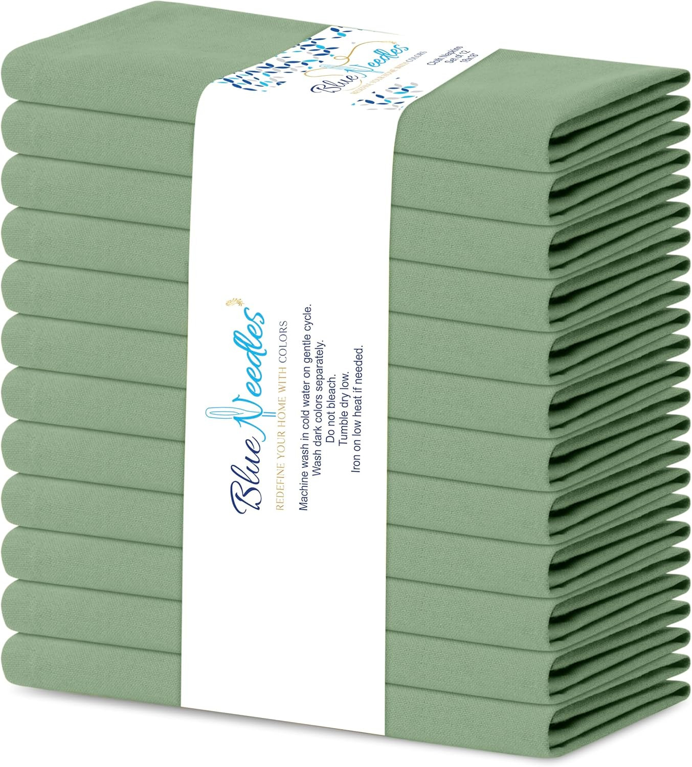 Blue Needles Solid Cloth Napkins 100% Cotton Set of 12-18 x 18 Inches | Amazon (US)