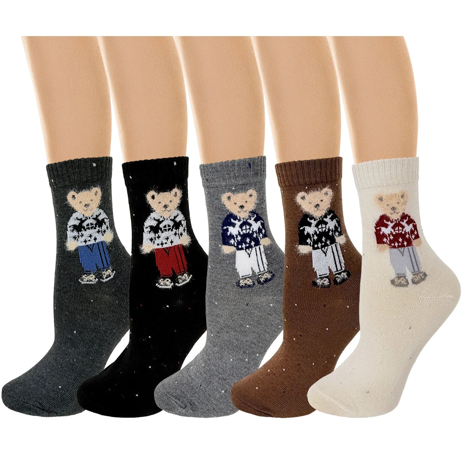 allydrew Women's Cute Teddy Bear in Christmas Sweater Winter Crew Socks (Set of 5) | Walmart (US)