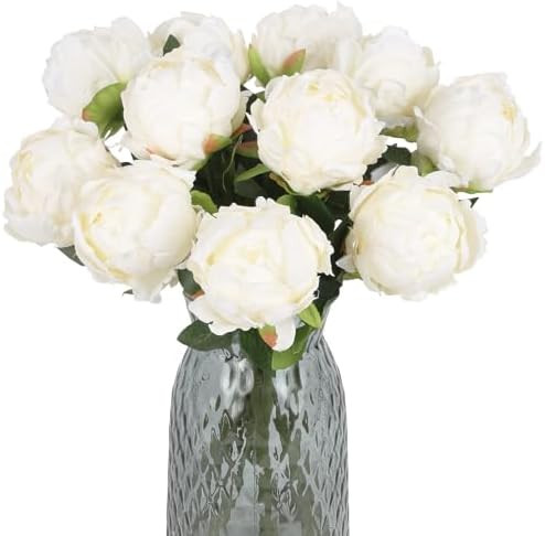 10pcs White Silk Peonies with Single Stem - Faux Flowers for Wedding Table Centerpieces, Home Dec... | Amazon (US)