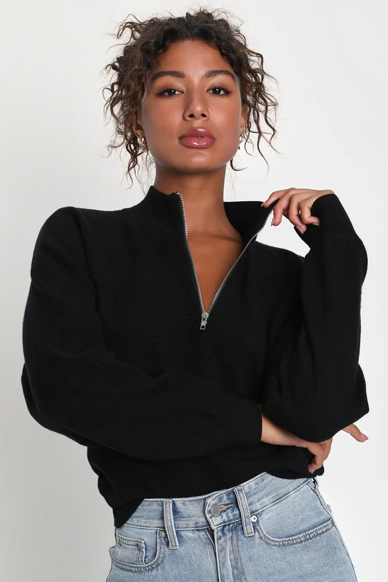 Cuddly Aesthetic Black Ribbed Quarter-Zip Pullover Sweater
            Lulus
         $49
       ... | Lulus