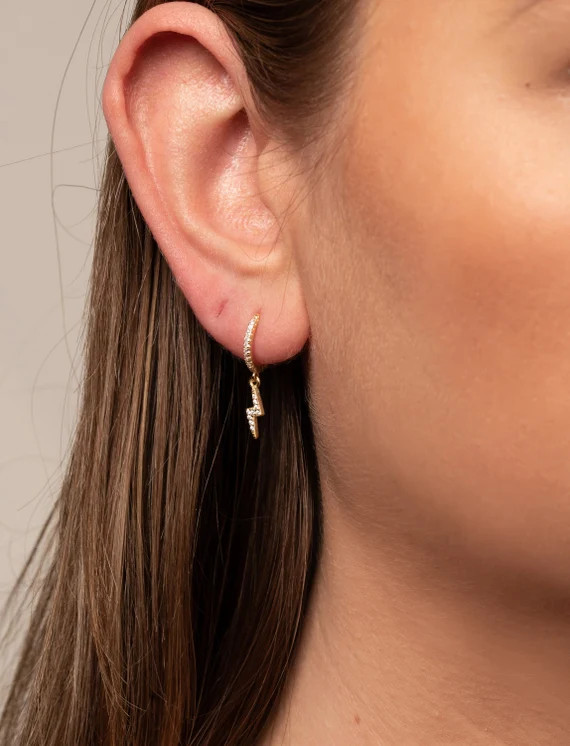 Lightning bolt earrings, Lightning earrings, Lightning bolt hoop earrings, Dainty hoops, Dainty e... | Etsy (US)