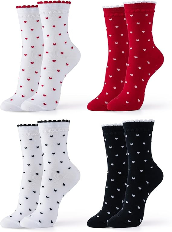 Kikiya Women's Cotton Crew Socks - Cute Flower Graphic Polka Dot Striped Heart Patterned - Ladies... | Amazon (US)