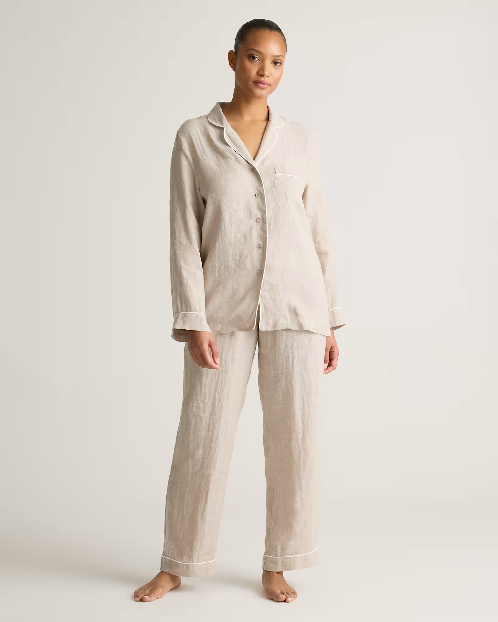 100% European Linen Long Sleeve Pajama Set with Piping | Quince