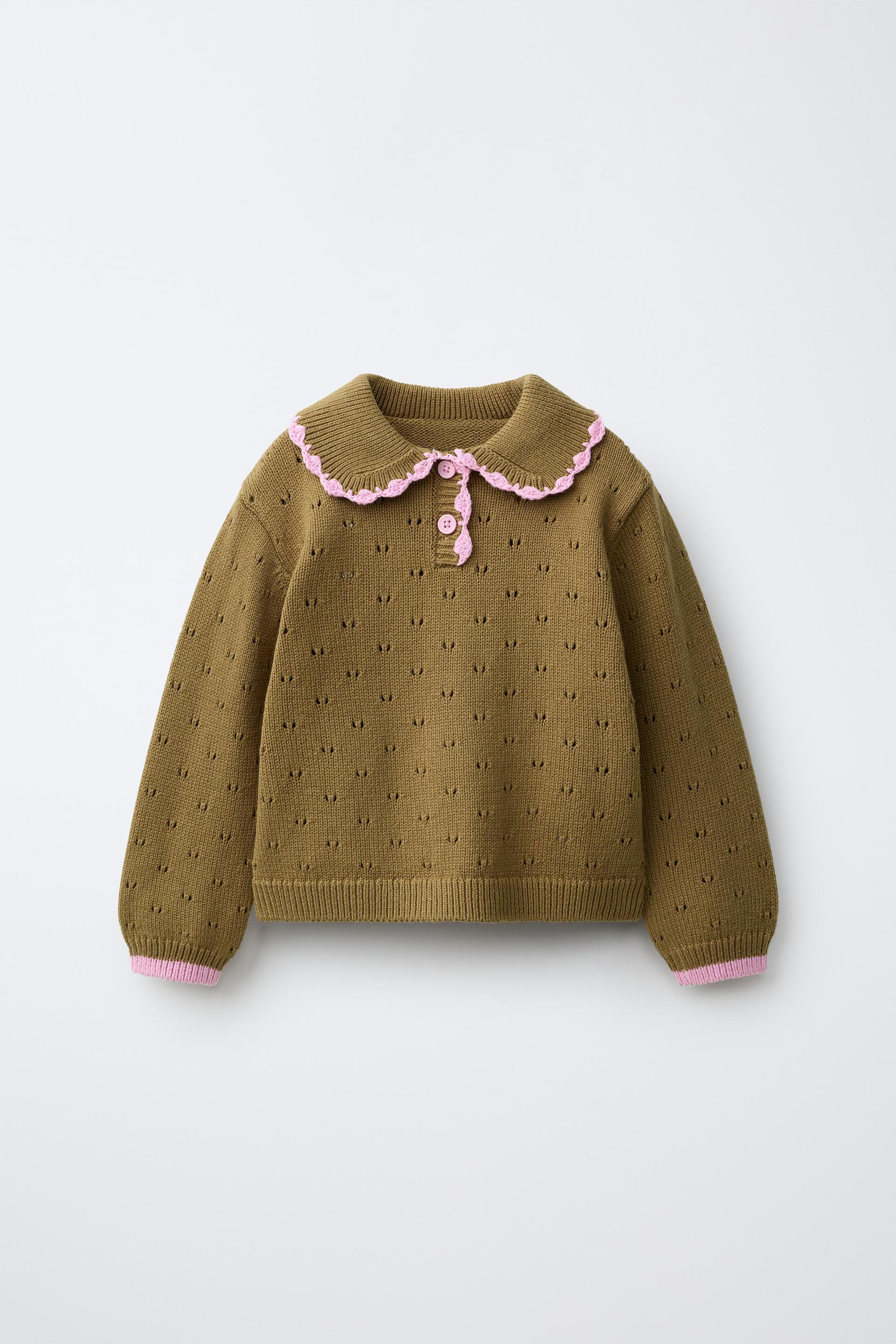 Zara - Contrast Knit Polo - Khaki - 1½ Years (33,9 Inches) - Kids | Zara US