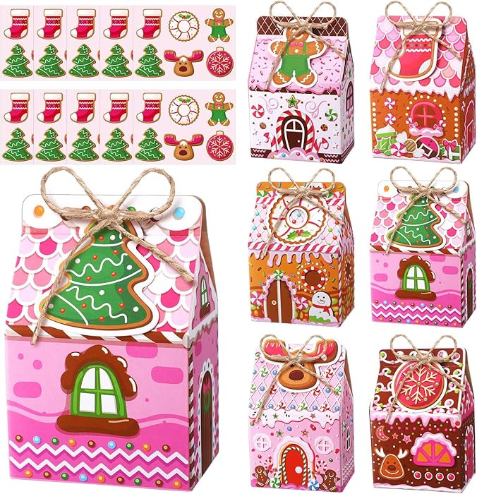 Blulu 60 Set Small Christmas Cookie Boxes with Tags Gingerbread House Gift Box with String Kraft ... | Amazon (US)