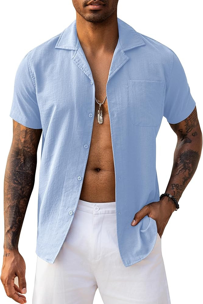 URRU Men's Casual Button Down Shirts Short Sleeve Cuban Collar Summer Vacation Beach Hawaiian Shi... | Amazon (US)