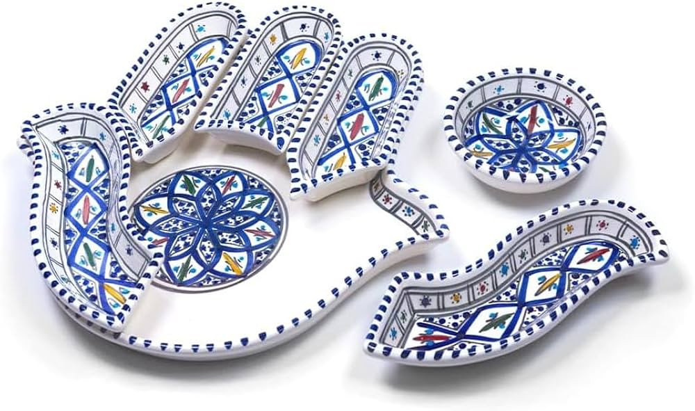 Kamsah Serving Platter, Tray, Dish Set for Entertaining - Hand-Painted Ceramic Hamsa Hand Appetiz... | Amazon (US)