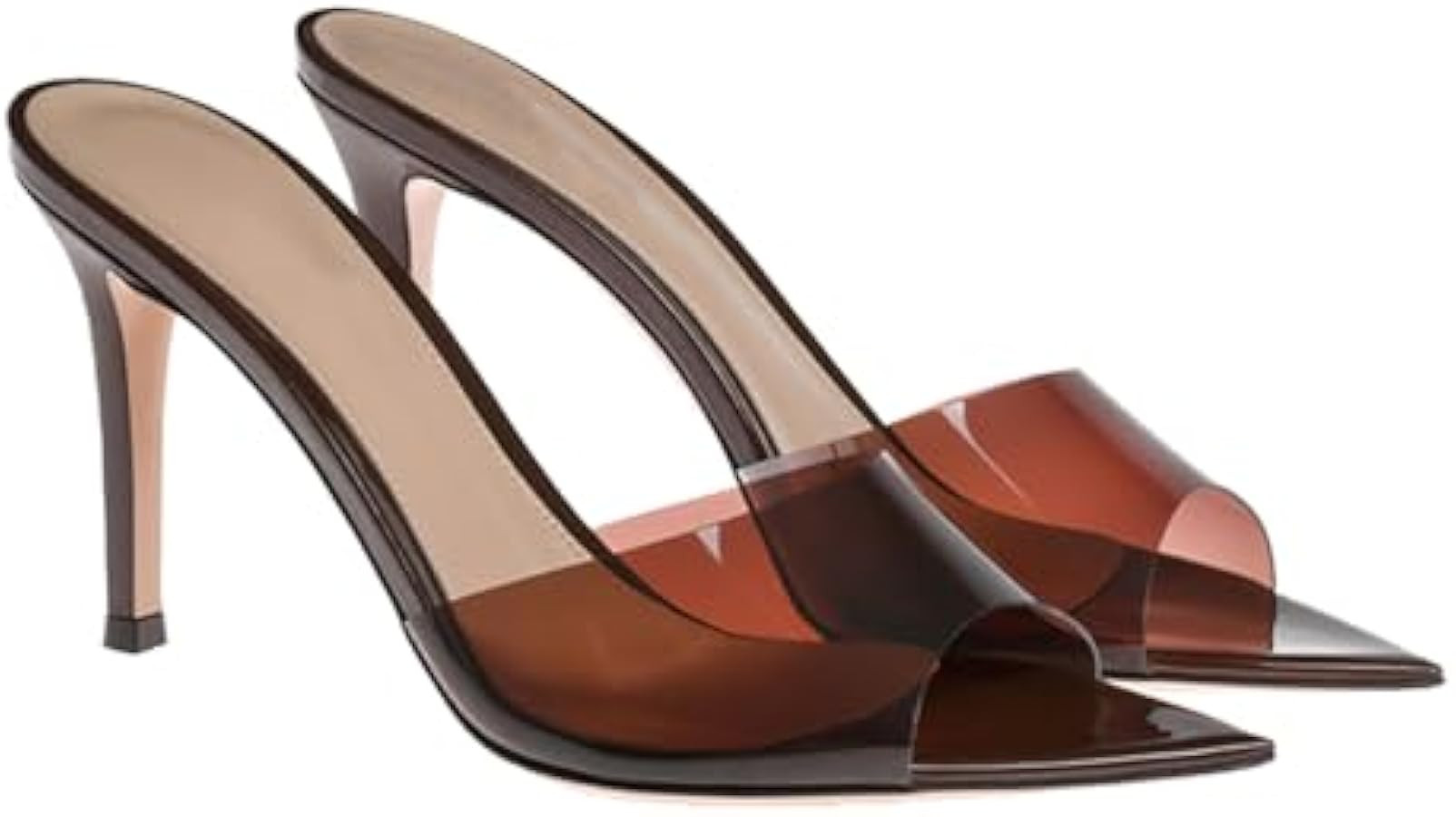 Women's Clear Pointed Open Toe Stiletto Heel Slide Sandals Fashion Sexy Slip On Transparent Strap... | Amazon (US)