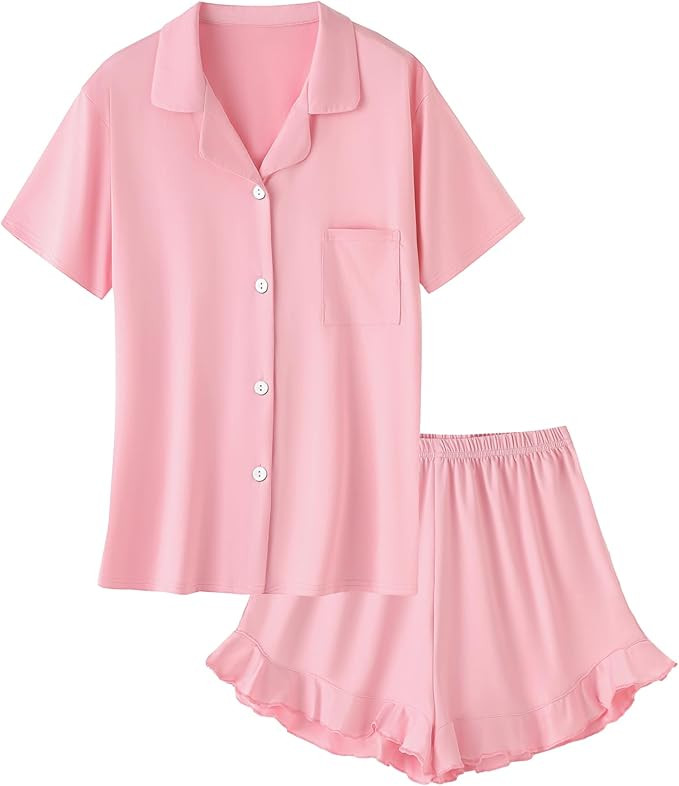 Umeyda Girls Pajamas Set Ruffle Soft Button-Down Sleepwea Nightwear 2Pjs Set Loungewear,5-14 Year... | Amazon (US)