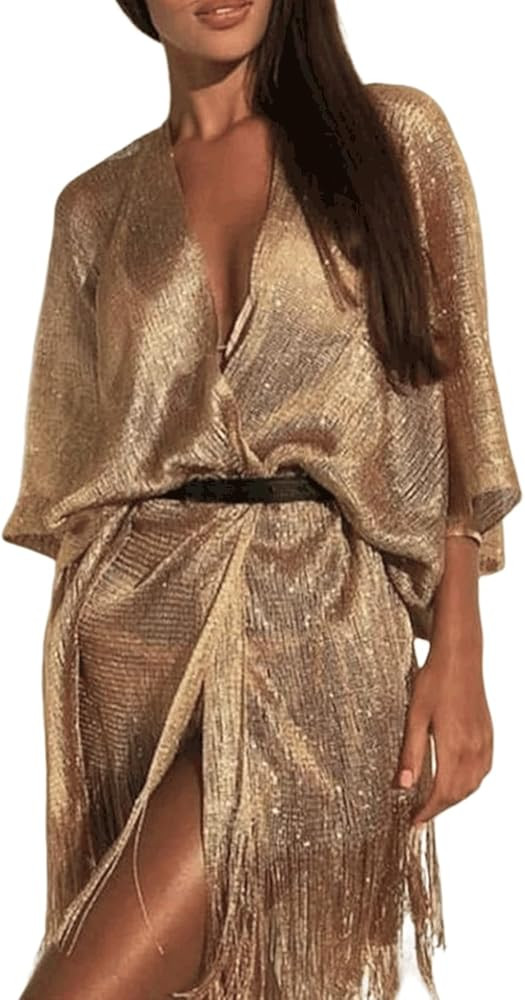 Womens Beach Cover Up Tassel Split Shawl Summer Beachwear Cardigan | Amazon (US)