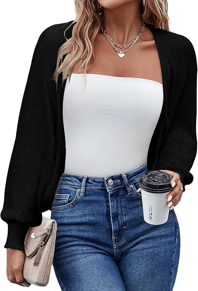 HOTOUCH Women's Cardigan Shrugs Long Batwing Sleeve Knitted Cropped Bolero Open Front Casual Eleg... | Amazon (US)