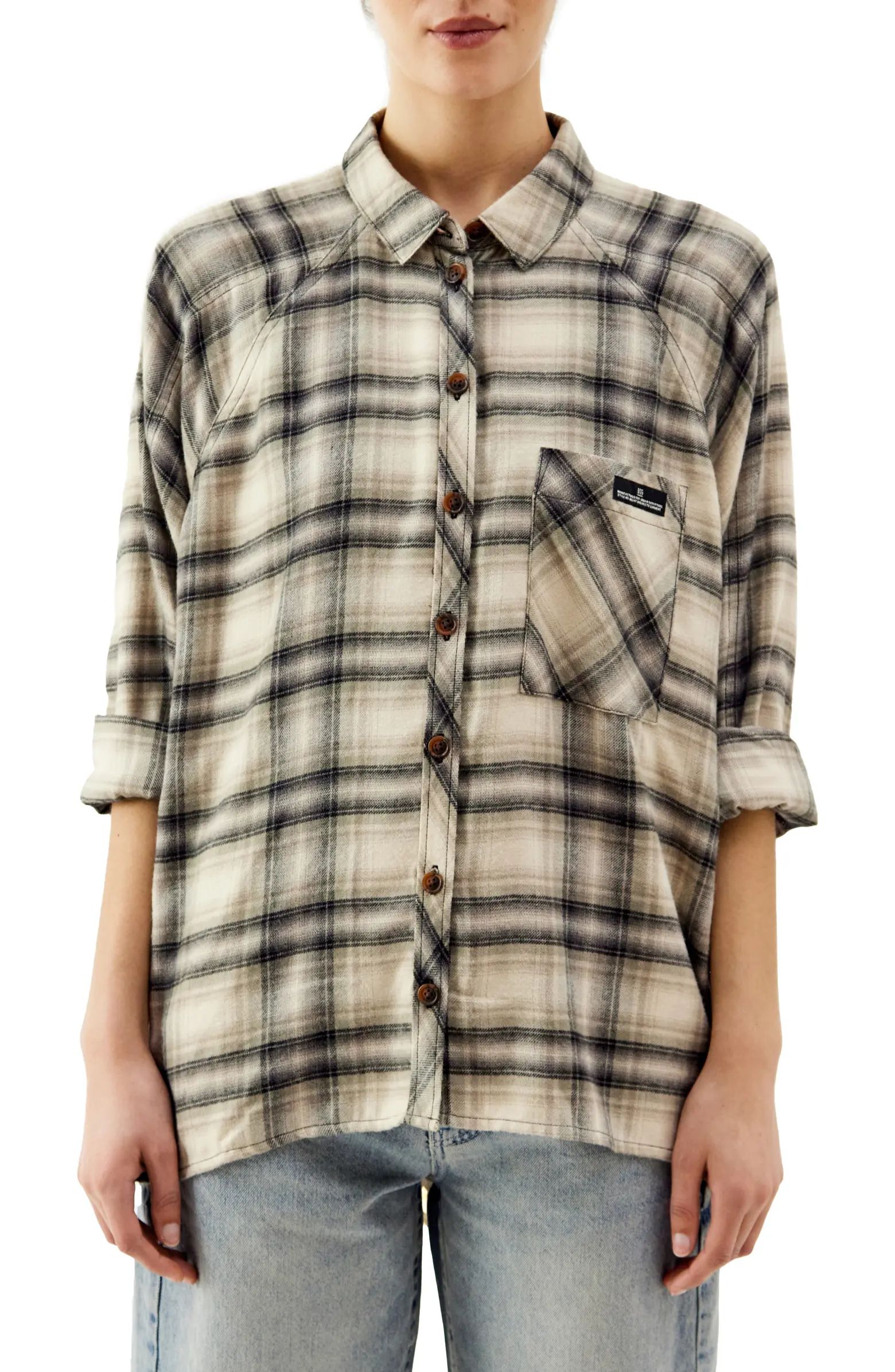 BDG Urban Outfitters Brendon Plaid High-Low Hem Button-Up Shirt | Nordstrom | Nordstrom