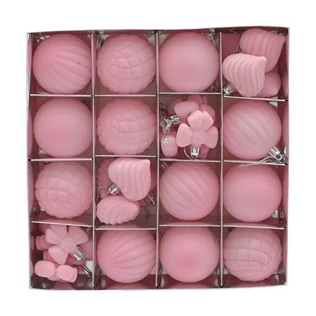 32Pcs Pink Velvet Christmas Ornaments Set, Assorted Flocked Shatterproof Christmas Baubles Decor, for Xmas Tree/Home/Party/Holiday | Walmart (US)