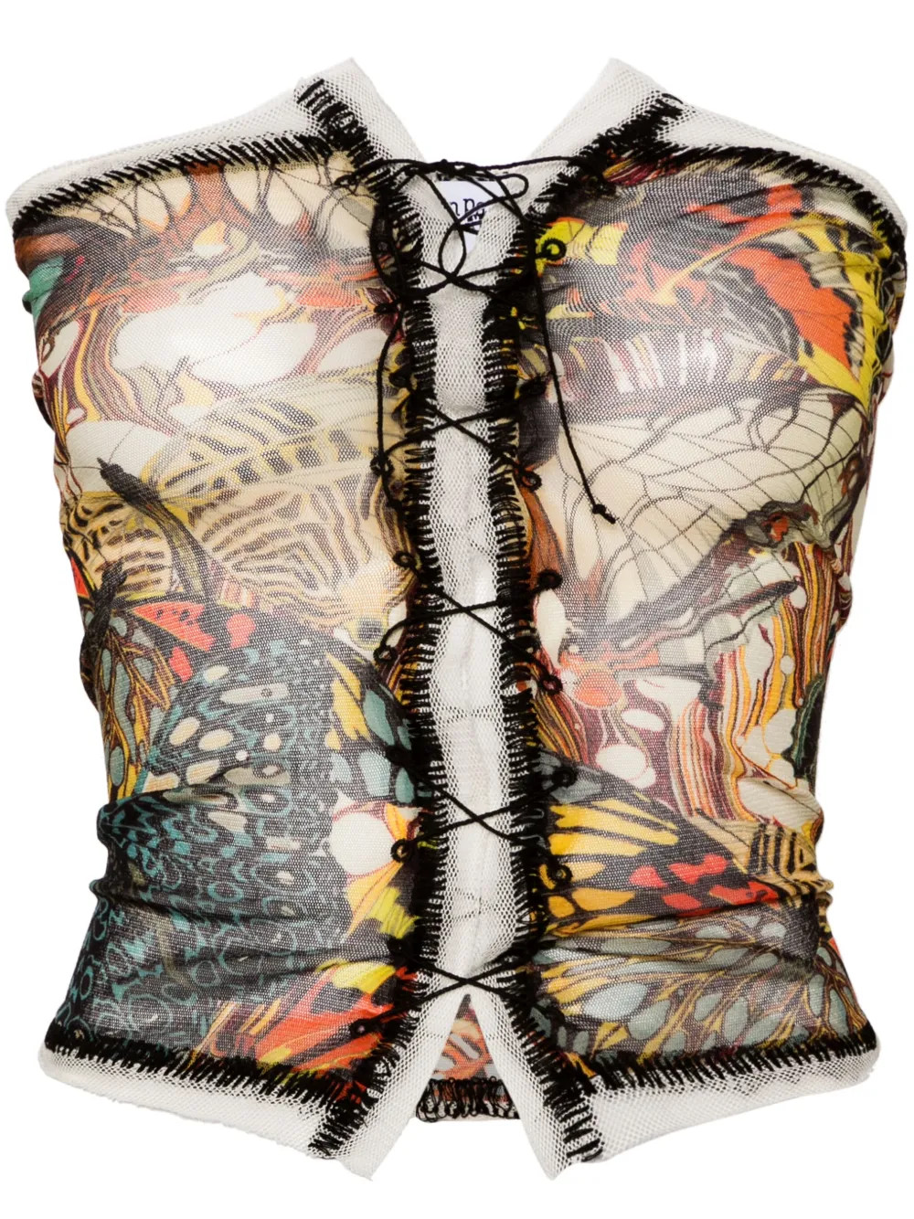 Jean Paul Gaultier Papillon-print Mesh Bustier Top - Farfetch | Farfetch Global