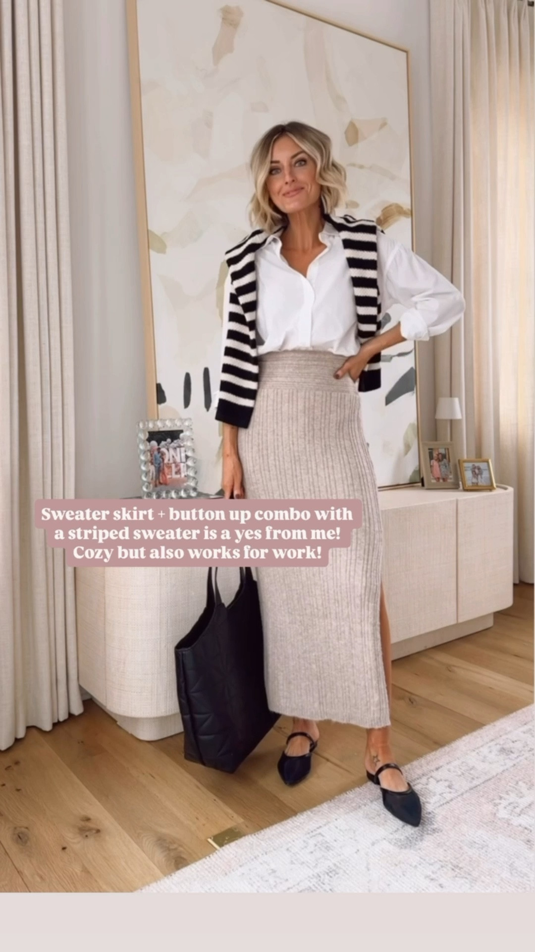 This is a comfortable cute option for work this winter! Everyone needs a classic white button up! Love it paired with a neutral sweater skirt & striped cardigan! 

Loverly Grey, winter outfit, workwear, knit skirt, sweater skirt

#LTKSeasonal