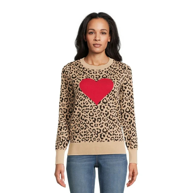 Time and Tru Women's Print Crew Neck Sweater, Midweight, Sizes XS-XXXL | Walmart (US)