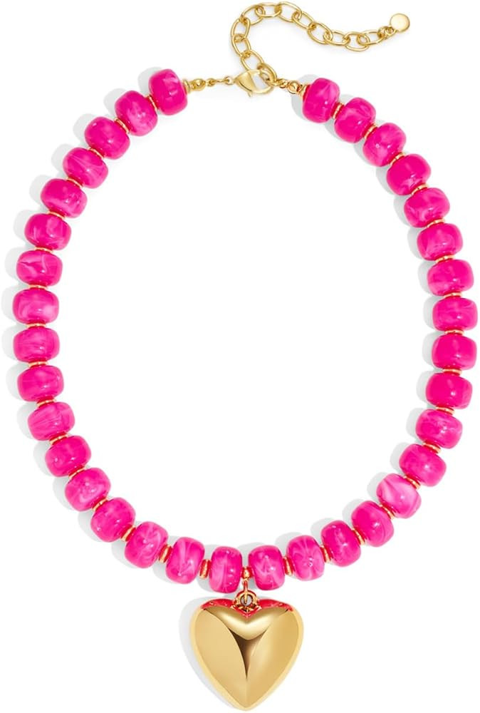 Puffy Gold Heart Necklaces For Women Chunky Beaded Necklace in Several Colorways Short Heart Chok... | Amazon (US)