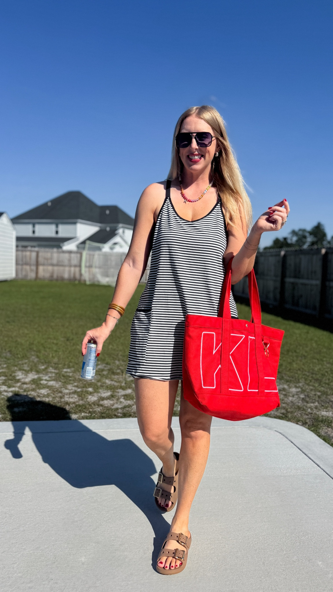 Amazon outfit, free people look for less, Amazon style, striped active dress, bauble bar tote, monogram bag, crocs sandals

#LTKootd #LTKmomlife