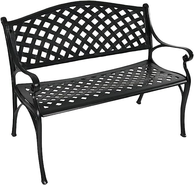 Sunnydaze Outdoor Patio Bench - Black Checkered Design - Durable Cast Aluminum Metal - 2-Person S... | Amazon (US)