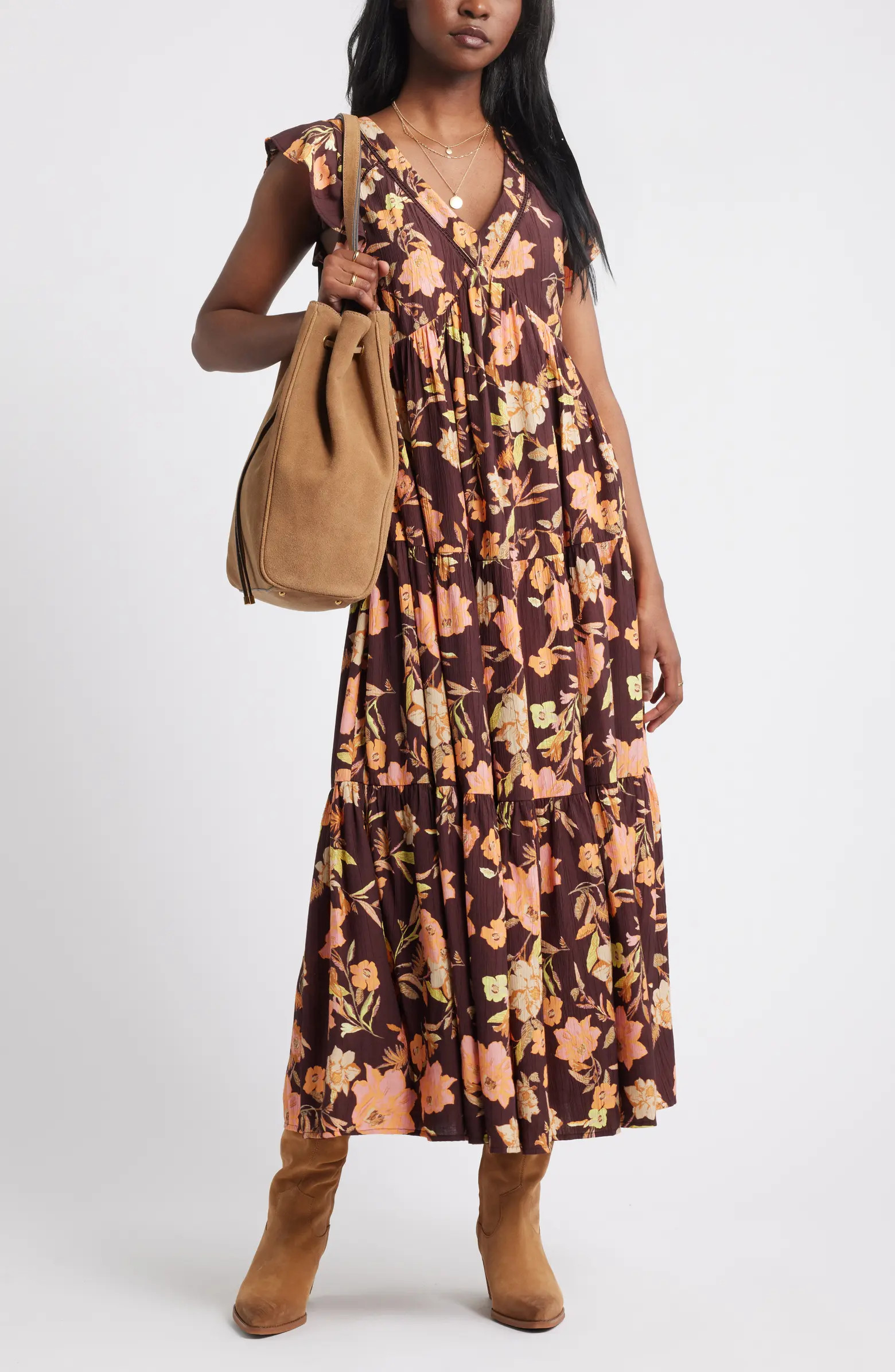 Crinkle Finish Flutter Sleeve Maxi Dress | Nordstrom