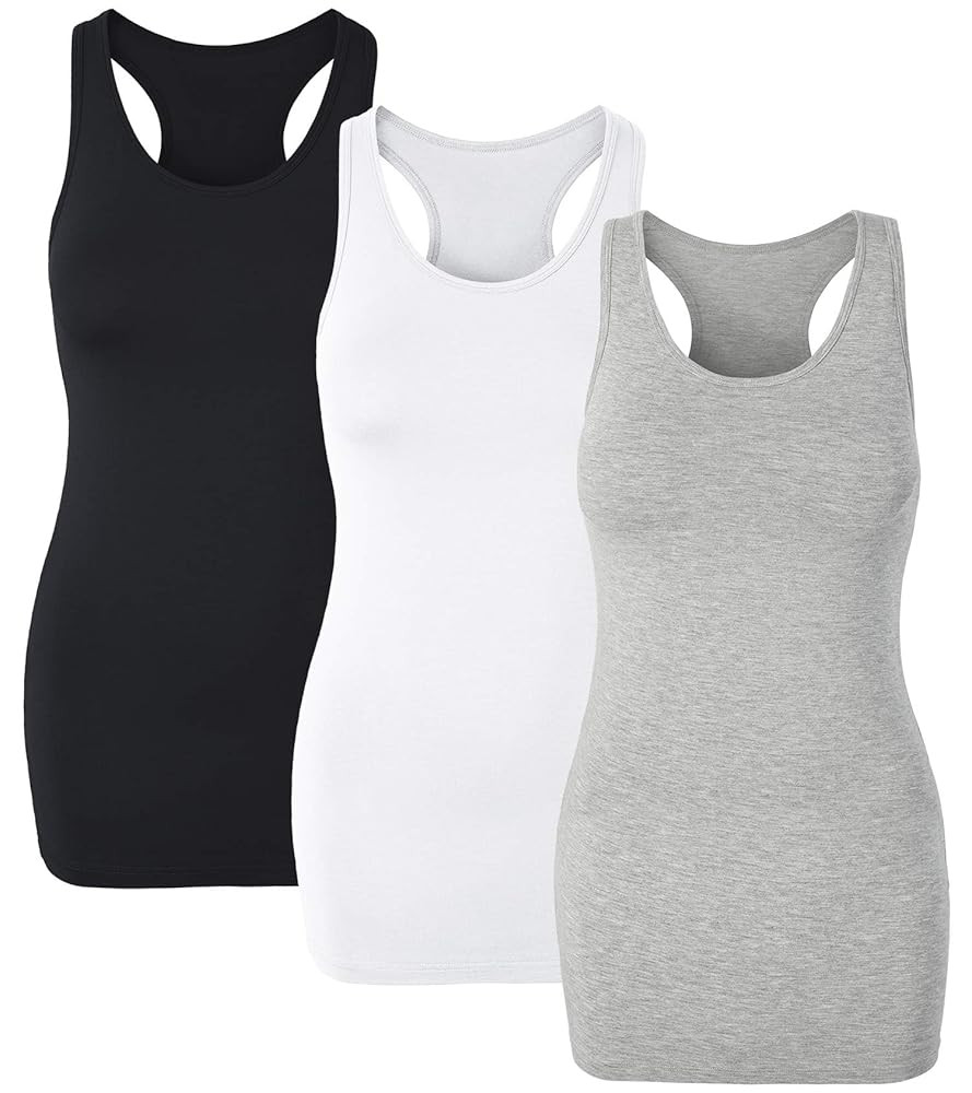 H HIAMIGOS Racerback Long Tank Tops for Women Stretchy Cotton Sleeveless Undershirts Gym Workout ... | Amazon (US)