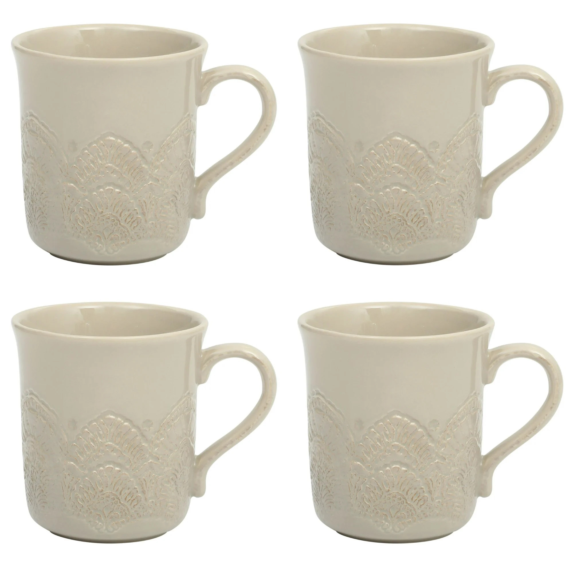 The Pioneer Woman Vintage Lace Ceramic Mug Set, Taupe, 4-Pack | Walmart (US)