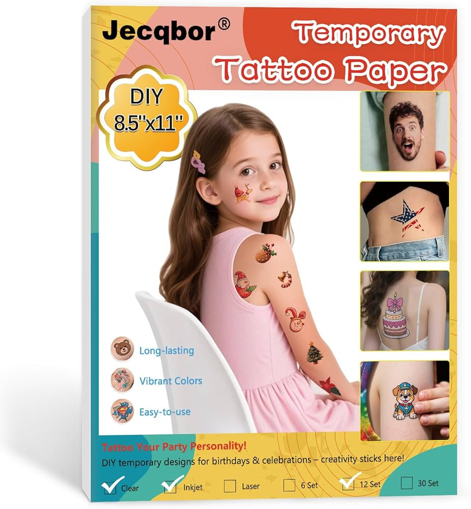Printable Temporary Tattoo Paper for INKJET Printer, Custom Tattoo Sticker 8.5"X11", DIY Personal... | Amazon (US)