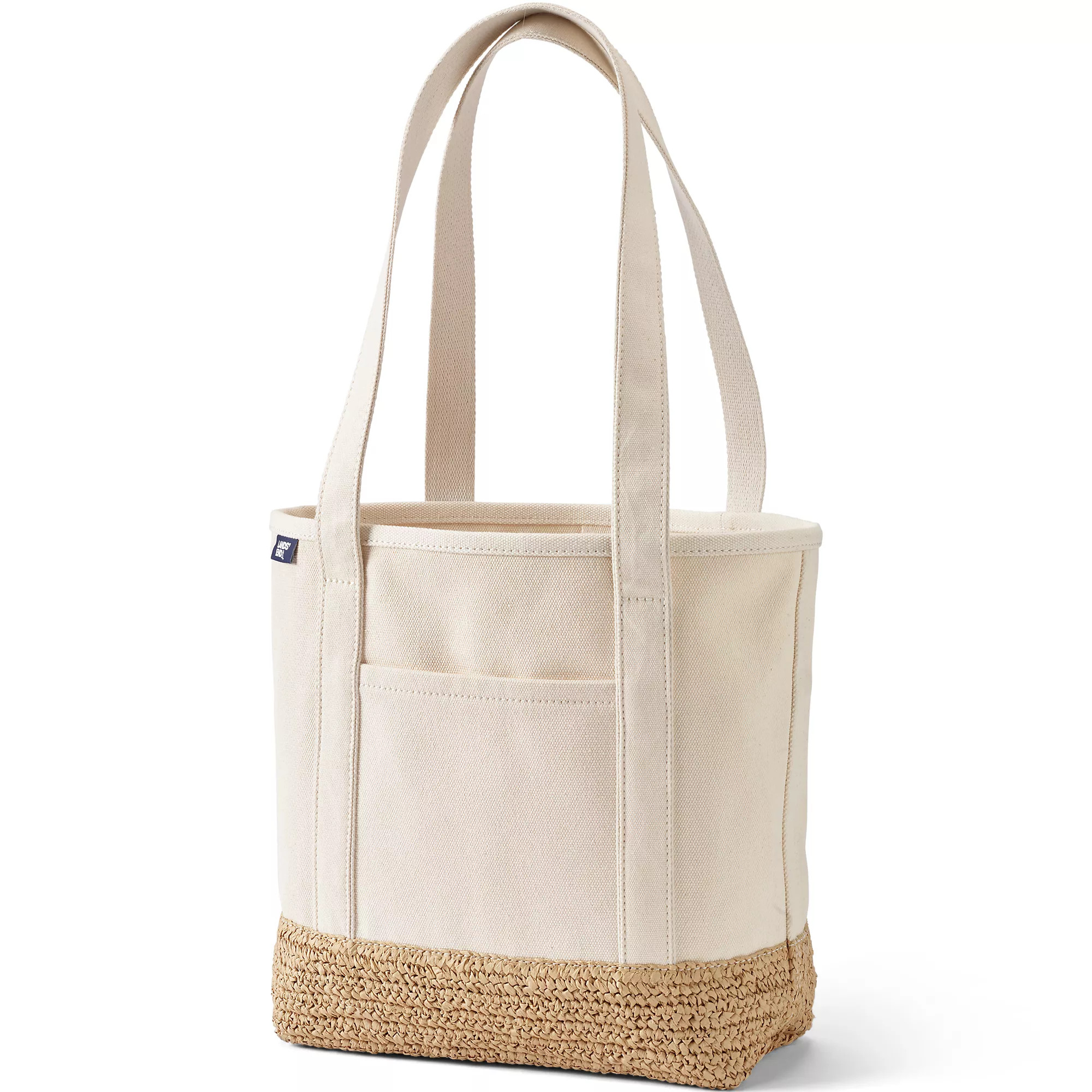 Medium Raffia Open Top Long Handle Canvas Tote Bag | Lands' End (US)
