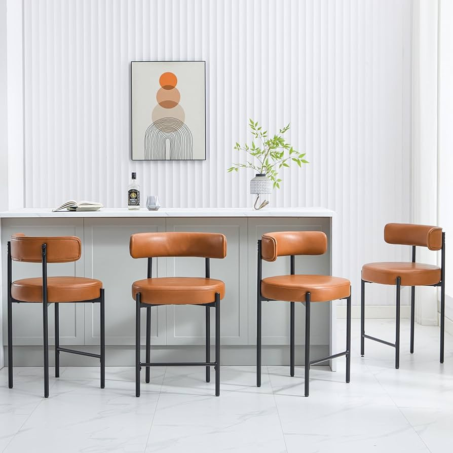 24'' Faux Leather Bar Stools Set of 4, Brown Bar Stools with Backs, Counter Height Bar Stools for... | Amazon (US)
