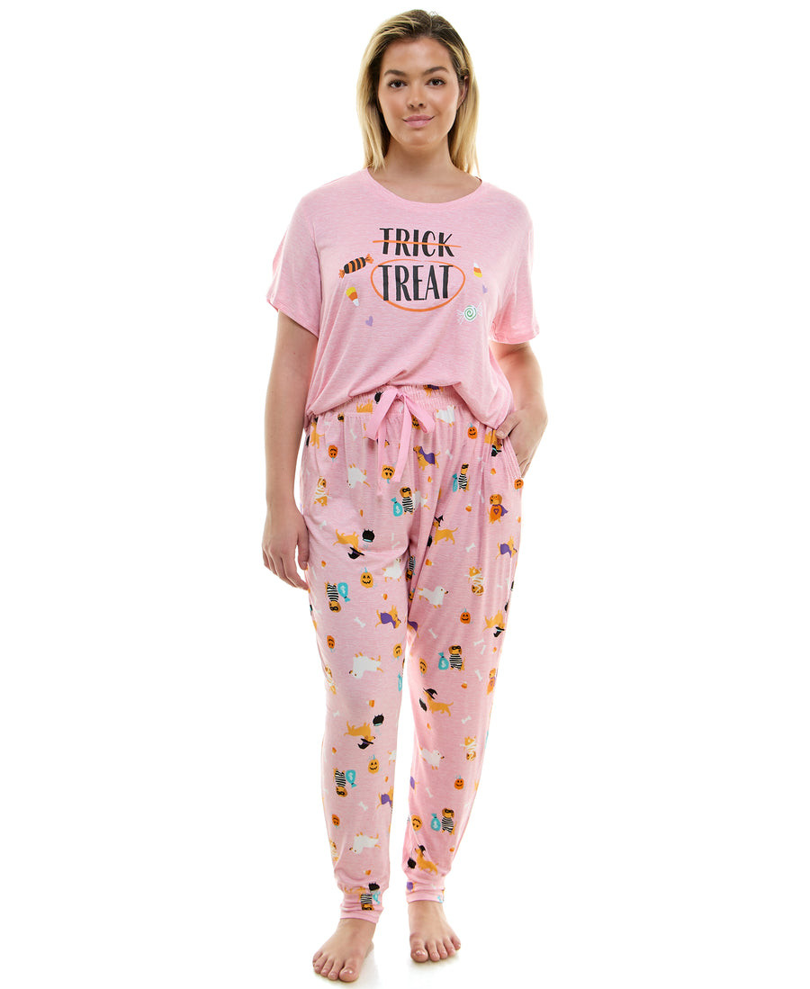 Jaclyn Short Sleeve Crew Neck & Jogger Halloween Pajama Set | Walmart (US)