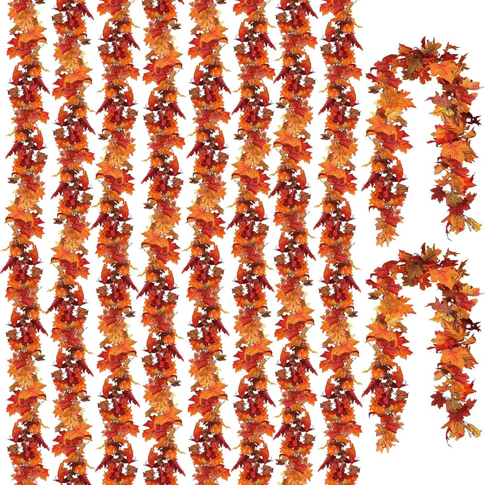 CQURE 10 Pack Fall Leaf Garland, Hanging Vines Garland Artificial Fall Maple Leaves Garland Thank... | Amazon (US)