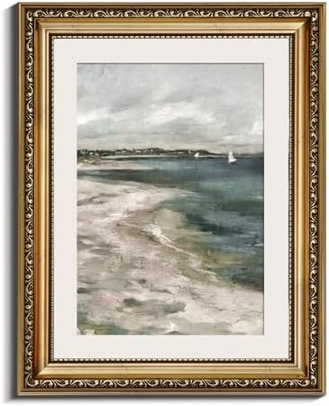 InSimSea Retro Gold Framed Wall Art, Home Room Coastal Storm Clouds Vintage Wall Decor, Canvas Pr... | Amazon (US)