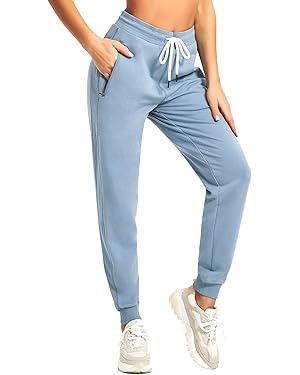PULI Women Workout Sweatpants Cotton Jogger Ribber Splicing Lounge Sweat Pants with Zipper Pocket | Amazon (US)