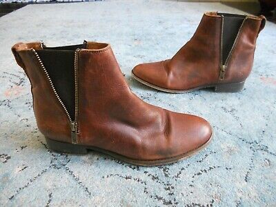 FRYE Carly Zip Chelsea Leather Boots brown distressed  Size 9 | eBay US