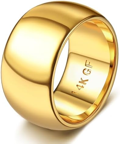 Florideco 14K Gold Filled Ring for Women Men Thick Thin Pinky Thumb Ring Wedding Band Ring Non Ta... | Amazon (US)