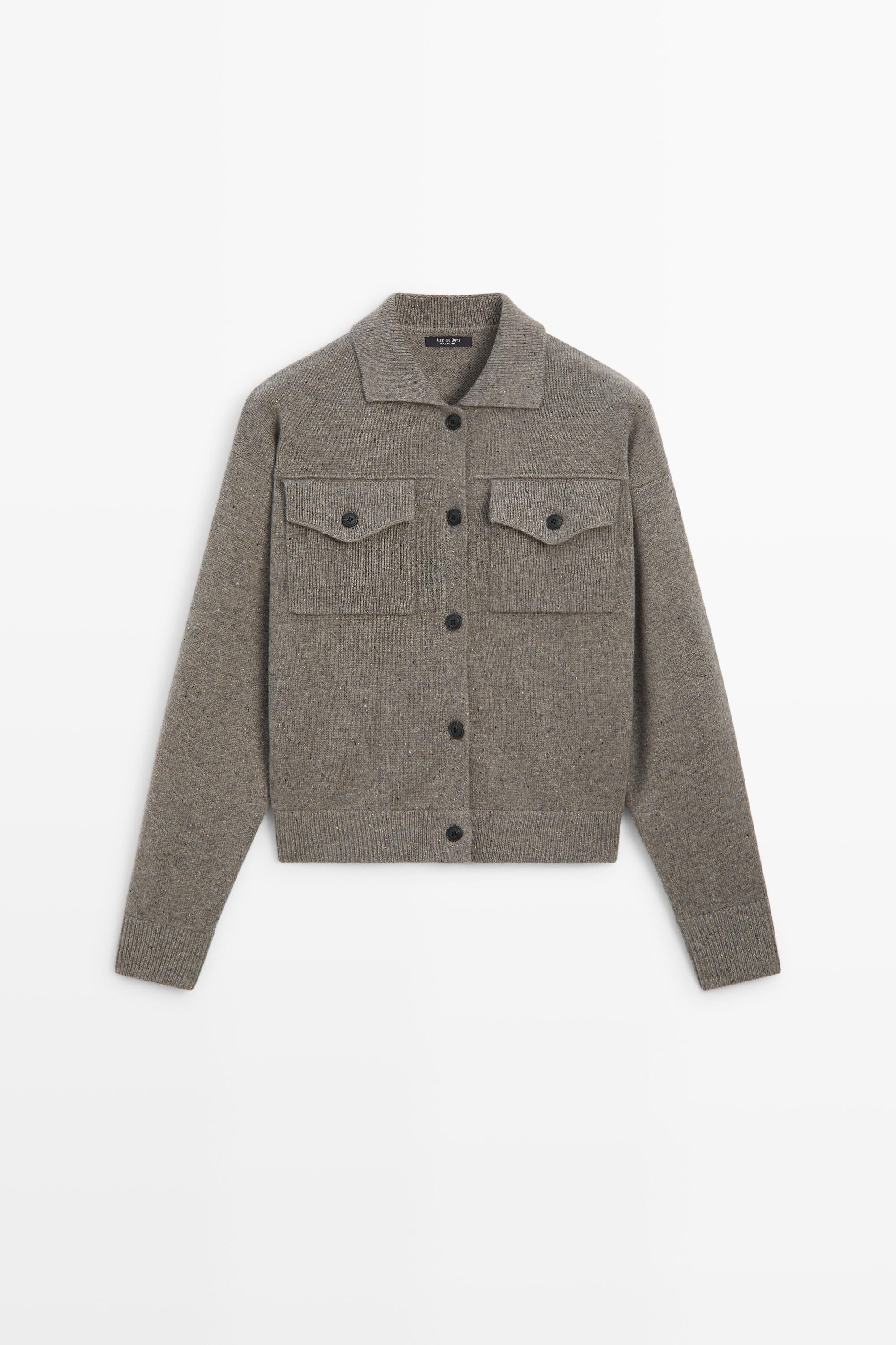 Cardigan en maille m\u00e9lang\u00e9e de laine, d\u00e9tail poches | Massimo Dutti FR