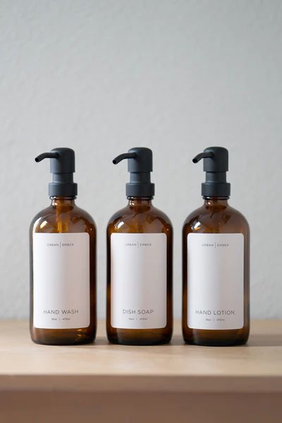 Minimalist Collection - Amber Glass Ivory Hand Wash, Dish Soap or Hand Lotion Dispenser | Urban Ember