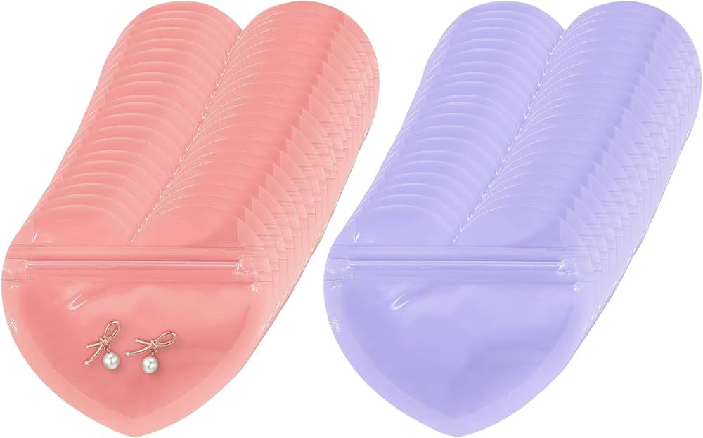 100 PCS Heart-Shaped Jewelry Bags Clear Resealable Packaging Bags for Small Business Supplies Cut... | Amazon (US)