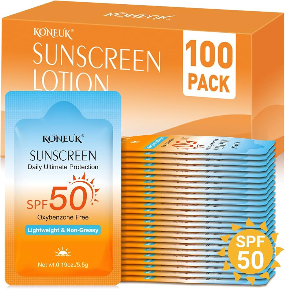 100 Pack Mini Sunscreen for Face and Body, SPF 50 Travel Size Sunscreen, Lightweight and Non-Grea... | Amazon (US)