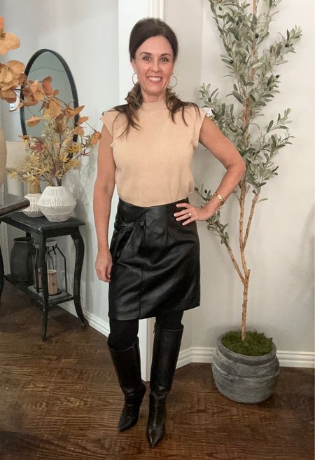 Fall fashion outfit inspiration with this years trending leather and kick neck sweaters. This leather wrap skirt is so pretty and perfect paired with stockings and tall boots 

#LTKover40 #LTKstyletip #LTKSeasonal