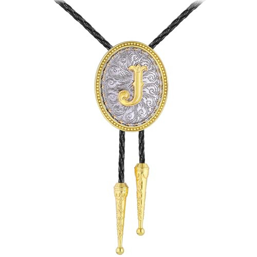 GelConnie Gold Bolo Tie Cowboy Necklace for Men Leather Rodeo Necktie Initial Letter ABCDMJR to Z Western Bolo Tie Texas Style Jewelry | Amazon (US)