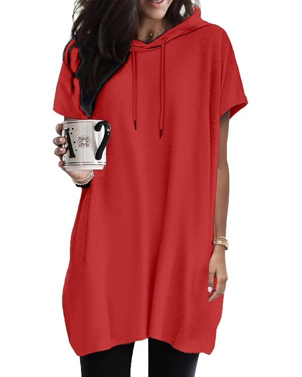 Women Summer Long Tunic Tops to Wear with Leggings, Oversized Short Sleeve Shirt Dress Tunics 202... | Amazon (US)