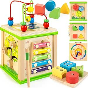 Wooden 7-in-1 Activity Cube| Montessori Toys for 1 2 3 Year Old Toddlers| Baby Educational Develo... | Amazon (US)