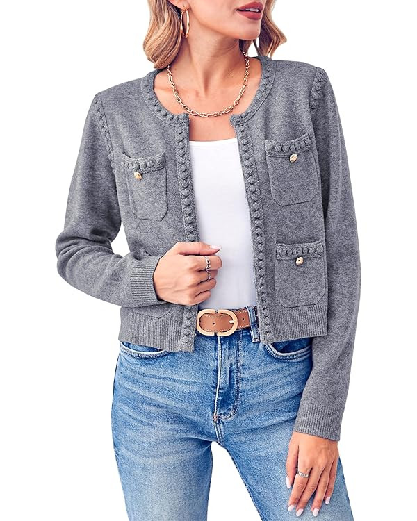 Esobo Womens Knit Cardigan Sweaters 2024 Fall Open Front Long Sleeve Cropped Casual Jacket Outerw... | Amazon (US)