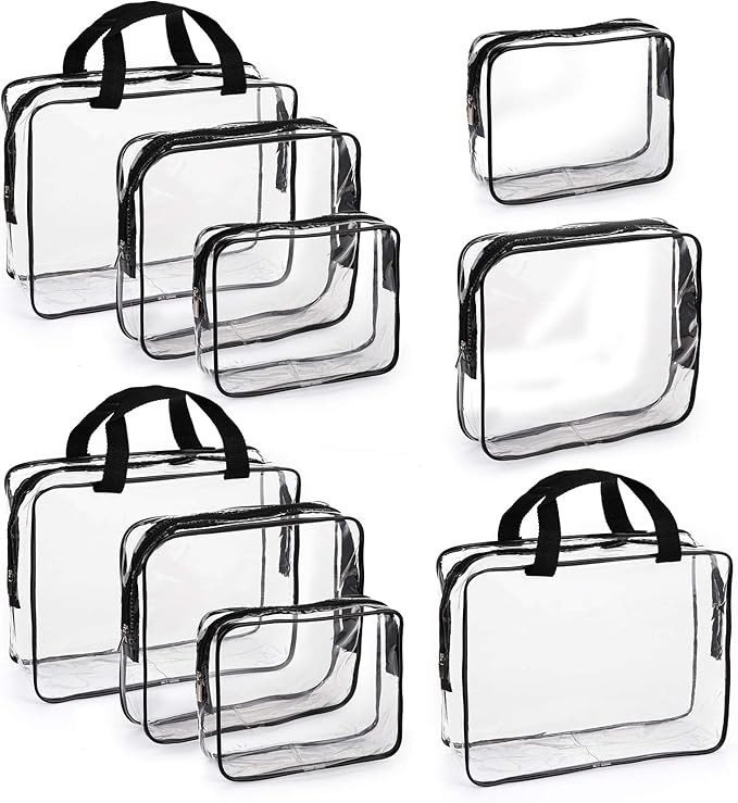 Hedume Set of 9 Clear Makeup Bags, TSA Approved Clear Toiletry Bag Set, Waterproof Clear PVC with... | Amazon (US)